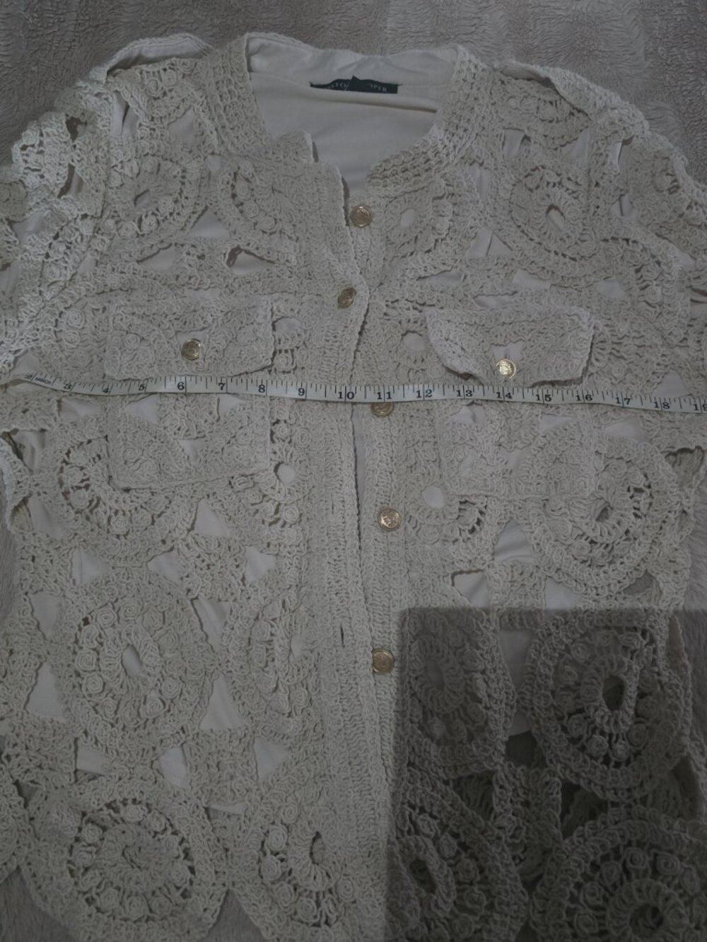Boston proper Crochet Three Quarter Sleeve Jacket creme neutral size M - Picture 6 of 7